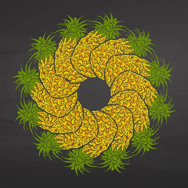 Barevné Ananas Uspořádané Kruhu Bezešvé Kulaté Složení Ručně Kresleným Ovocem — Stockový vektor