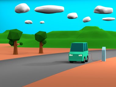 Elektrikli araç şarj istasyonu beyaz arka 3D render