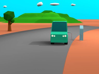 3D render elektrikli araç şarj istasyonu.