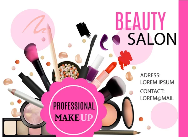 Beauty Salon Design. Produktów kosmetycznych, profesjonalny makijaż, Pielęgnacja. Nadający się do wydruku szablonu dla firmy Banner, plakat, Voucher, broszury. — Wektor stockowy