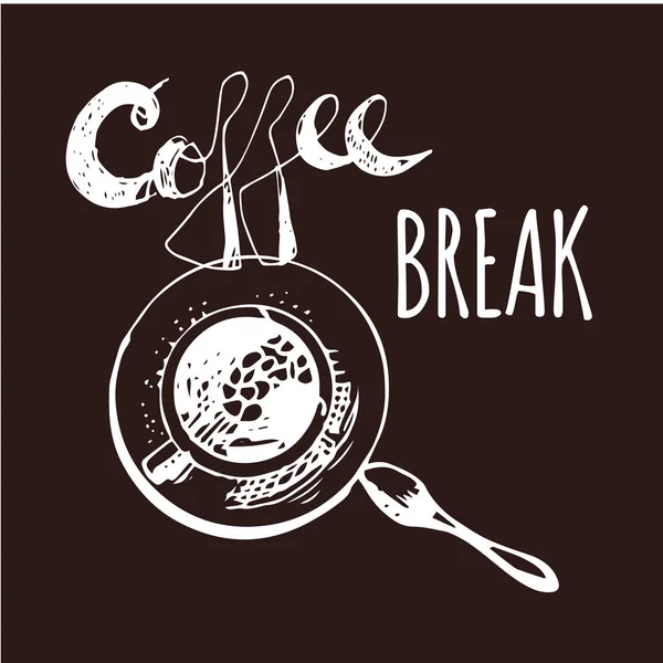 Koffiepauze. Vintage Hand getrokken ontwerpelementen voor Coffee Shop, markt, Cafe. Afdrukbare typografie voor kaart, T-shirt, Poster, Banner. — Stockvector