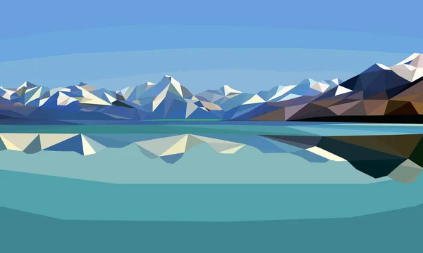 Горизонтальный полигон ландшафта.Снежные горы и озеро . — стоковый вектор