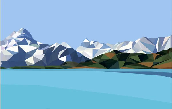 Polígono horizontal paisaje.montañas de nieve y lago . — Vector de stock