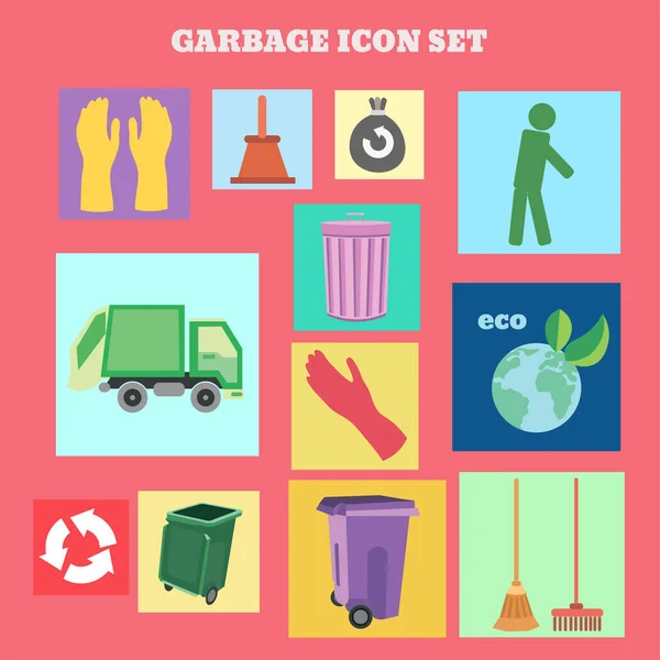 Basura e iconos de limpieza — Vector de stock