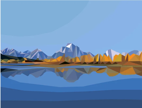 Полигонный пейзаж. иллюстрация горного и озёрного ландшафта — стоковый вектор