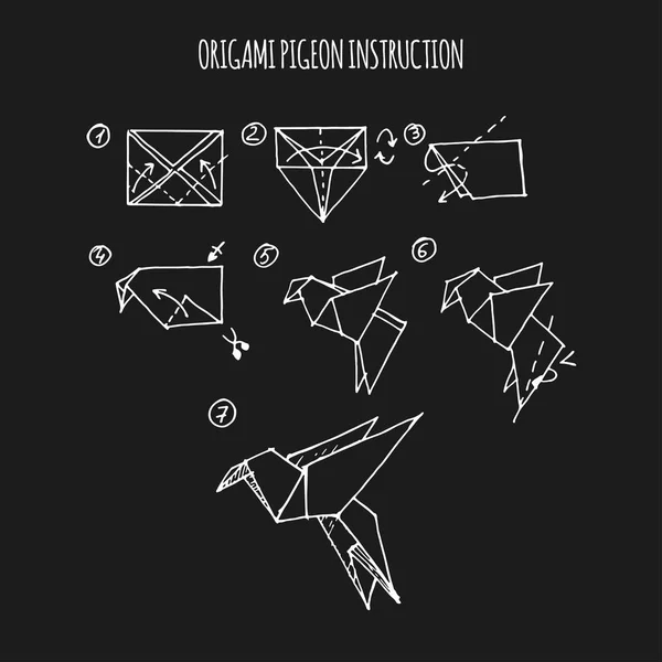 Paloma origami instrucciones paso a paso — Archivo Imágenes Vectoriales