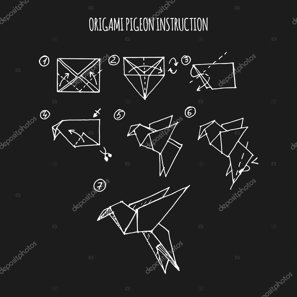 Taube Origami Schritt Für Schritt Anleitung Stockvektor