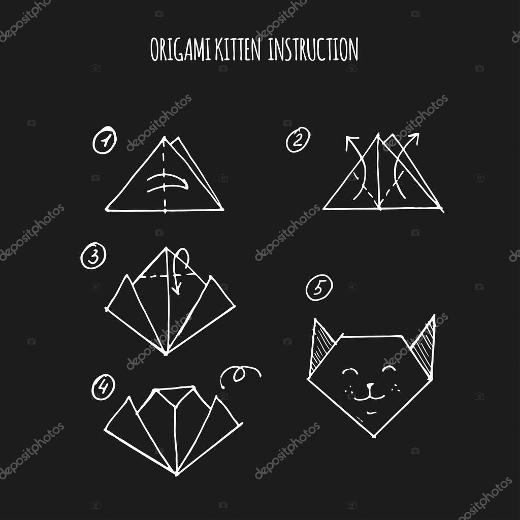 Kot Origami Krok Po Kroku Instrukcje Grafika Wektorowa Sunnyred