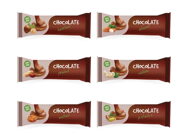 Chocoladerepen met noten — Stockvector