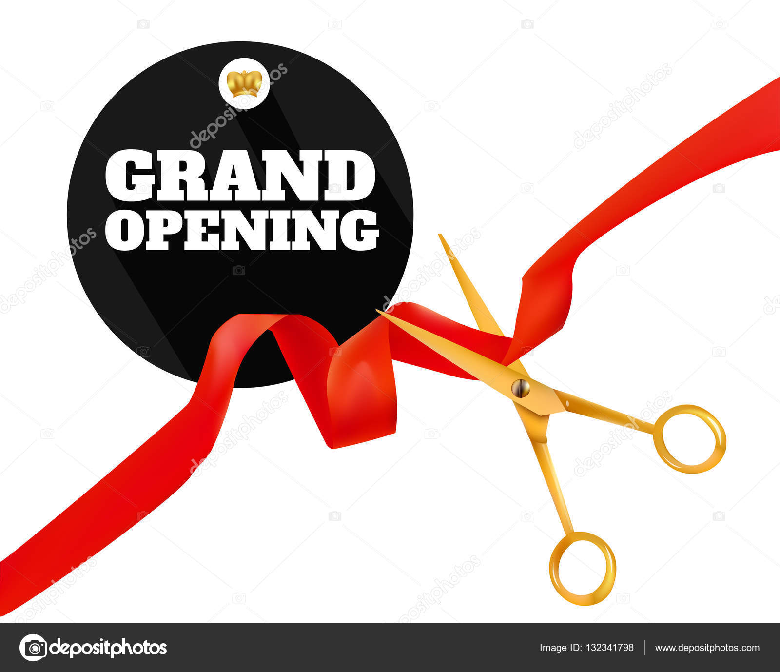 Golden scissors cut the red ribbon Royalty Free Vector Image