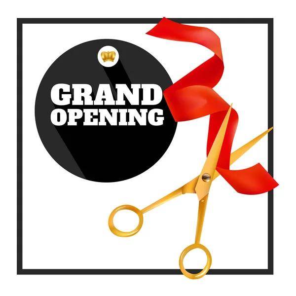 Gyllene saxen klippa röda bandet. Grand Opening Event. — Stock vektor