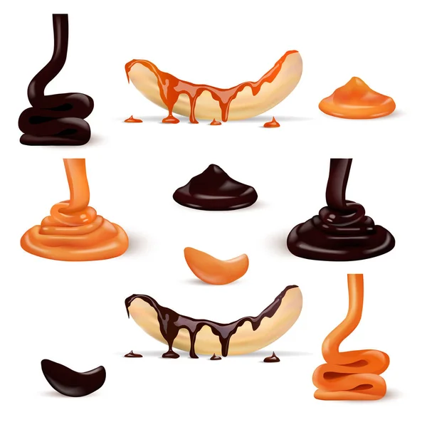 液体焦糖和香蕉巧克力 — 图库矢量图片