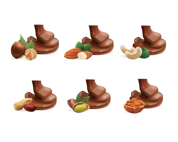 Nueces con chocolate líquido — Vector de stock