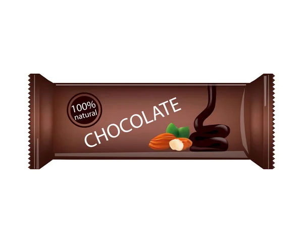 Chocolade Bar met geïsoleerde noten op wit — Stockvector