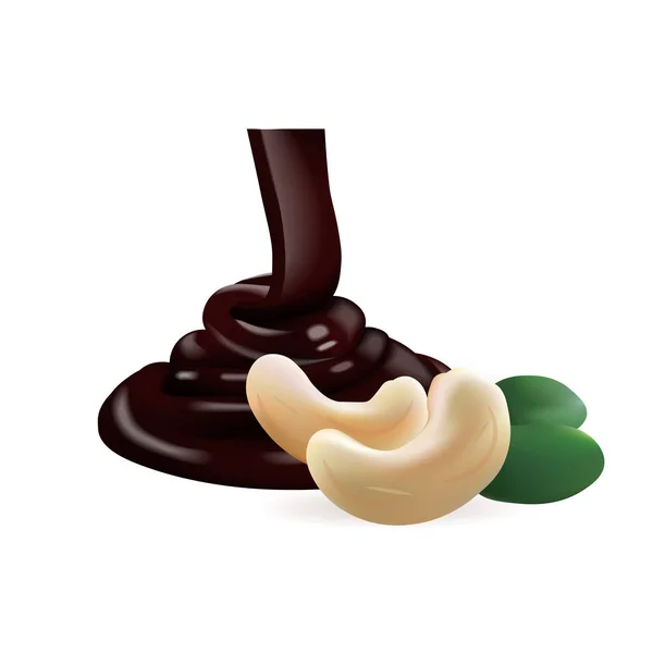 Cashew nut and chocolate. 3d vector illustration — Stock Vector