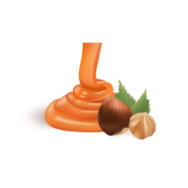 Fındık sıvı karamel ile. 3D vektör çizim