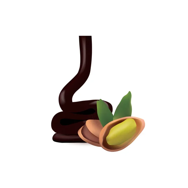 Pistache met vloeibare chocolade — Stockvector