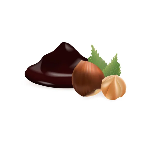 Hazelnoot met vloeibare chocolade. 3D-vectorillustratie — Stockvector