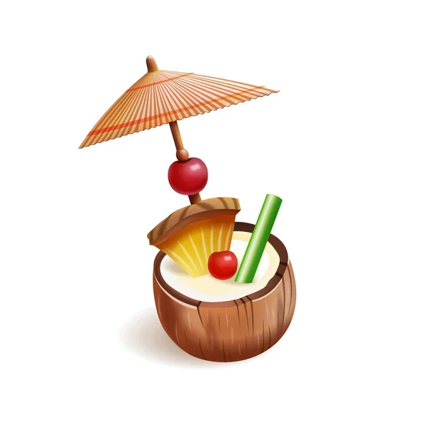 Coconut summer cocktail. Vector illustration — Stock Vector