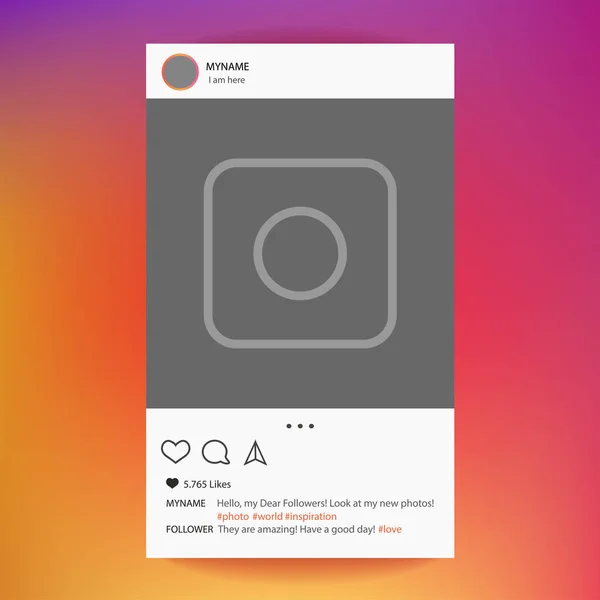 Cadre photo vecteur pour application. Concept et interface des médias sociaux — Image vectorielle