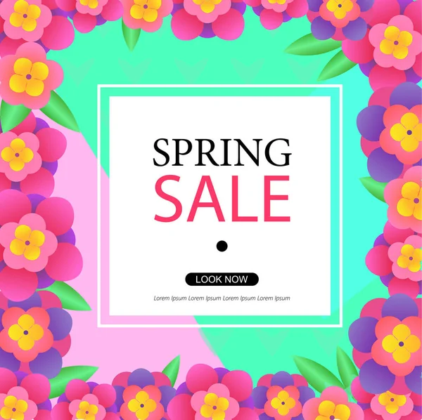 Banner de venta de primavera con flores. Venta grande oferta especial Poster. Para sitio web, mercado en línea, tienda . — Vector de stock