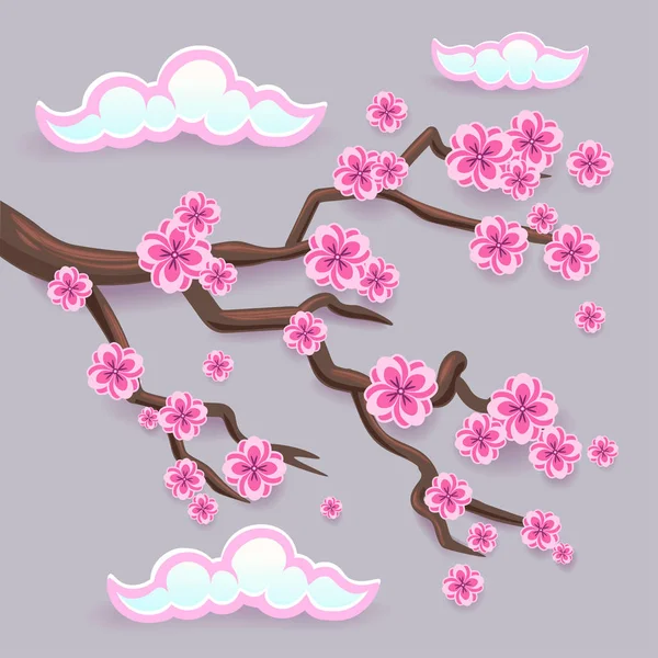 Elágazás egy rózsaszín Sakura. Japán cseresznyefa virágzás. — Stock Vector