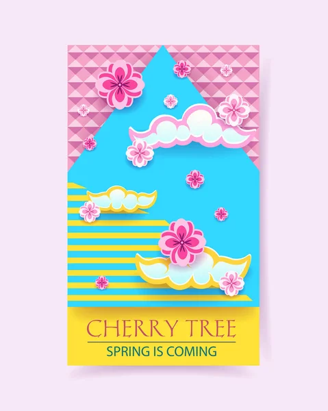 Gesneden papier Banner instellen met sakura, Japans cherry tree bloesem. Vector grafische vormgeving. — Stockvector