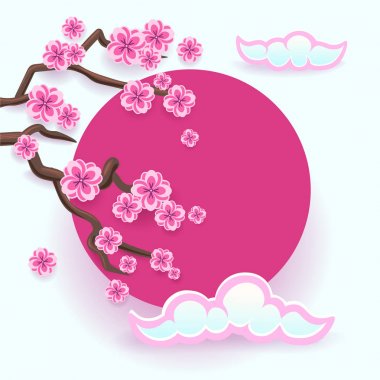 Pembe sakura dalı. Japon kiraz ağacı çiçeği ile yükselen güneş