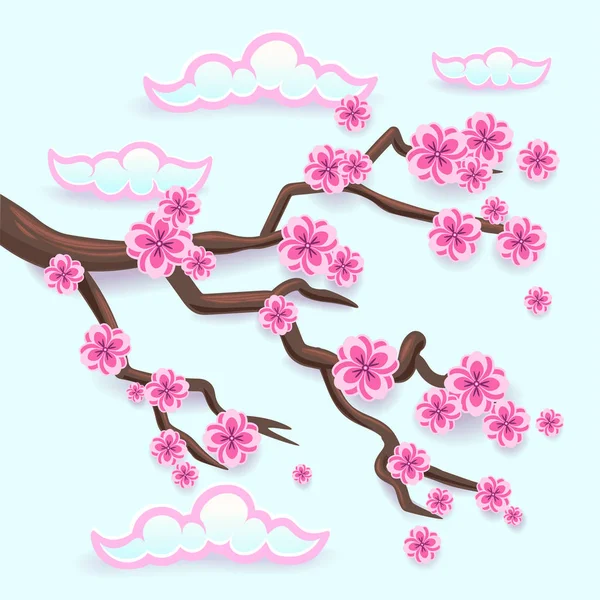 Elágazás egy rózsaszín Sakura. Japán cseresznyefa virágzás. — Stock Vector