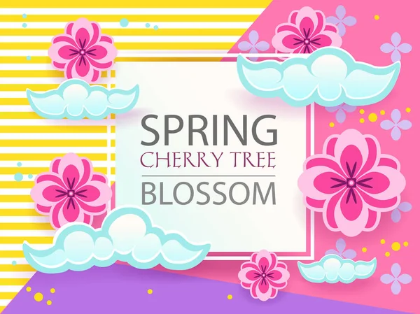 Gesneden papier Banner instellen met sakura, Japans cherry tree bloesem. Vector grafische vormgeving. — Stockvector