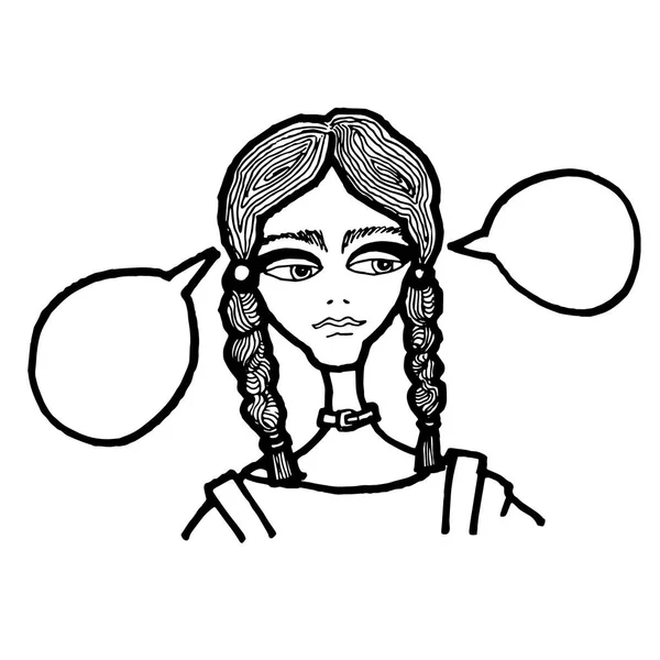 Chica joven con burbujas de pensamientos. Mujer sueña — Archivo Imágenes Vectoriales