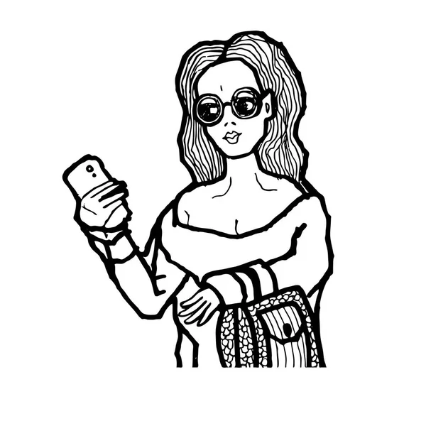 Móda žena s smastphone a sluneční brýle — Stockový vektor