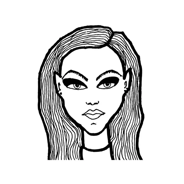 Ręcznie rysowane avatar młodej kobiety. Dziewczyna model twarz. — Wektor stockowy