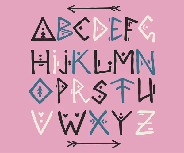 Этнические шрифты в скандинавском стиле. Азбука нарисовала буквы. Древняя каллиграфия — стоковый вектор