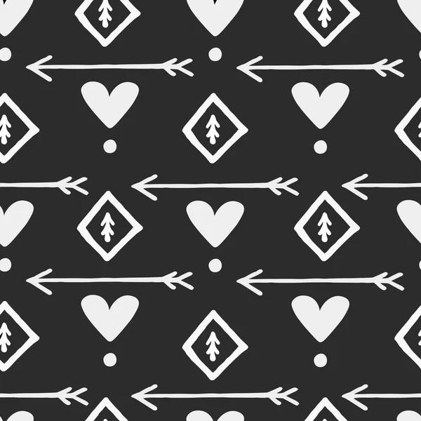 Patrón sin costura escandinavo étnico para fondo, textil, envoltura. Flecha, corazón, puntos . — Vector de stock