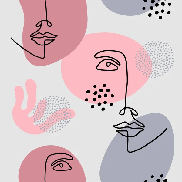 Abstract line art face, modern contemporary minimalist woman portrait. Jovem personagem desenhado à mão menina. Ilustração abstrata vetorial . — Vetor de Stock