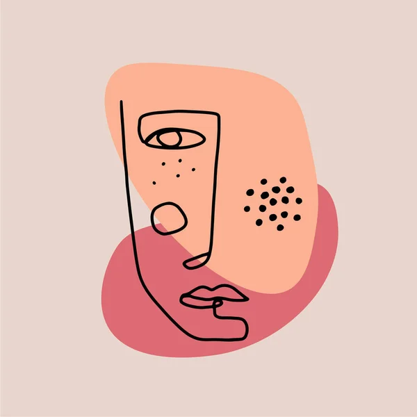 Soyut çizgi sanat yüzü, modern minimalist kadın portresi. Genç kız el çizimi karakter. Vektör soyut illüstrasyonu.