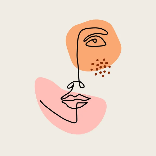 Visage abstrait d'art de ligne, portrait de femme moderne minimaliste contemporain. Jeune fille personnage dessiné à la main. Illustration graphique vectorielle . — Image vectorielle