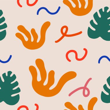 Soyut, modern, kusursuz desen. Şekiller ve çizgiler ile el çizimi modayı takip eden modaya uygun arka plan. Dijital kağıt vektör tasarımı.