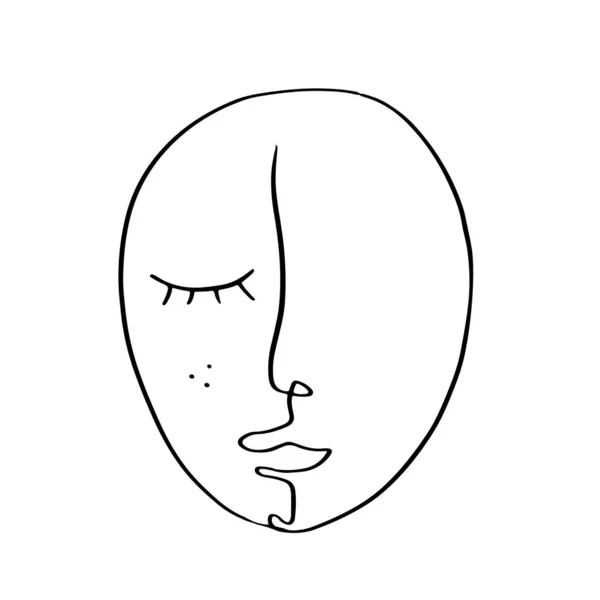 Abstrakte Kunst Frau Gesicht Hand mit durchgehender Linie gezeichnet. Einfache junge Mädchen Portraitzeichnung. — Stockvektor