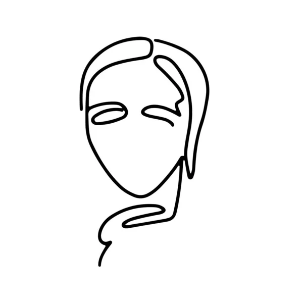 Abstrakte Kunst Frau Gesicht Hand mit durchgehender Linie gezeichnet. Einfache junge Mädchenporträtzeichnung. Zeitgemäßer Vektorcharakter — Stockvektor