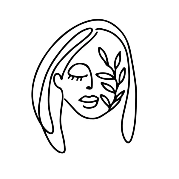 Abstrakcyjna sztuka kobieta twarz narysowane z ciągłej linii. Prosty portret młodej dziewczyny. Współczesny charakter wektora — Wektor stockowy