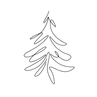 Bitkisel illüstrasyonlu ve köknar ağacıyla ilgili sürekli bir çizgi sanatı. Basit dijital illüstrasyon. Vektör grafik tasarımı indirmesi