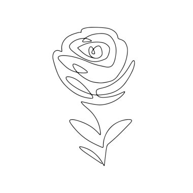 Rose ile botanik illüstrasyonlu sürekli bir çizgi sanatı. Basit dijital çiçek çizimi. Vektör grafik tasarımı indirmesi