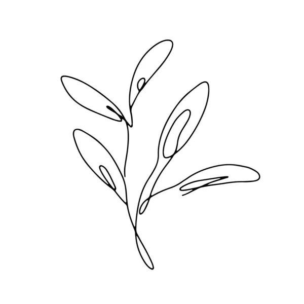 Yaprak, yaprak, yaprak ve çimen ile bitkisel illüstrasyon içeren sürekli bir çizgi sanatı. Basit dijital illüstrasyon. Vektör grafik tasarımı indirmesi — Stok Vektör