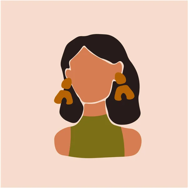 Dessin animé portrait de jeune femme peint à la main. Illustration numérique abstraite fille personnage . — Image vectorielle