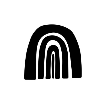 Soyut siyah gökkuşağı eli çizimi. Basit bebek çizim stili.