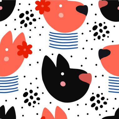 Köpekli soyut bebek deseni. Hayvansız çizgi film çizimi. Karakter sanatı ile vektör dijital arkaplan