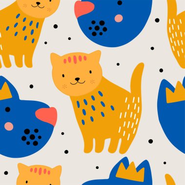 Köpekli soyut bebek deseni. Hayvansız çizgi film çizimi. Karakter sanatı ile vektör dijital arkaplan