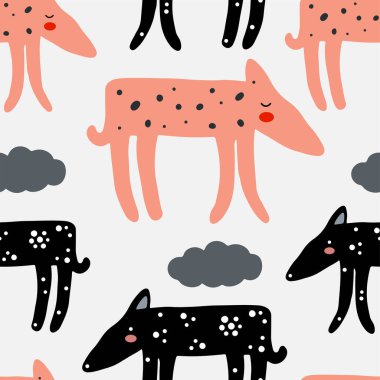 Köpekli soyut bebek deseni. Hayvansız çizgi film çizimi. Karakter sanatı ile vektör dijital arkaplan